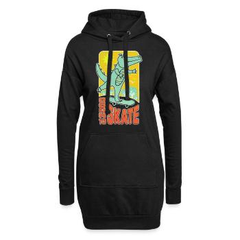 Freundliches Comic Krokodil beim Skateboarden. - Hoodie-Kleid - Schwarz - Vorne