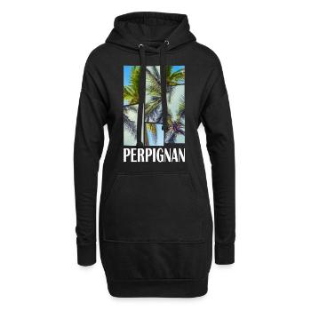 Perpignan France Été Palmiers Plage Mer - Sweat-shirt à capuche long Femme - noir - Devant