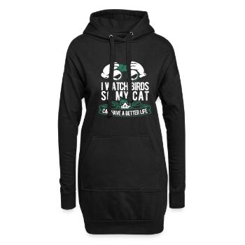 Chat ornithologue - Sweat-shirt à capuche long Femme - noir - Devant