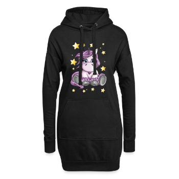 Doux rose Licorne Fohlen Dessin d’étoiles dessin - Sweat-shirt à capuche long Femme - noir - Devant