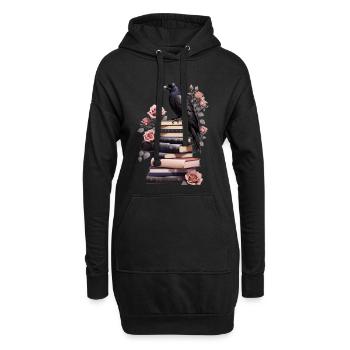 Bücherstapel mit Rabe - Hoodie-Kleid - Schwarz - Vorne