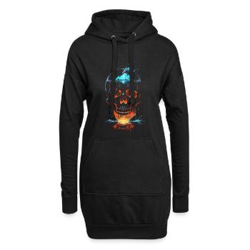 Leuchtender Feuer- und Eisschädel - Hoodie-Kleid - Schwarz - Vorne