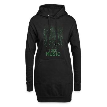 Je vois de la musique : une pluie de notes abstraites - Sweat-shirt à capuche long Femme - noir - Devant