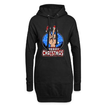 Frohes Weihnachten Peacezeichen Motiv - Hoodie-Kleid - Schwarz - Vorne