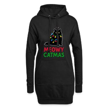 Catmas miaou - Sweat-shirt à capuche long Femme - noir - Devant