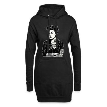 Rockabilly Pin-Up: 50s Outlaw Girl mit Tattoos - Hoodie-Kleid - Schwarz - Vorne