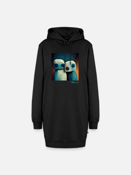 Faules Roboterpaar kuschelt - Hoodie-Kleid - Schwarz