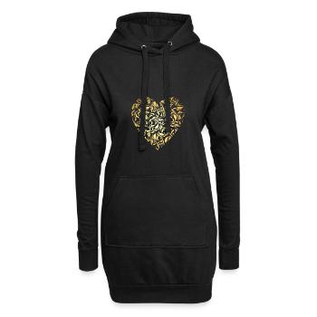 Goldenes Herzmuster - Hoodie-Kleid - Schwarz - Vorne