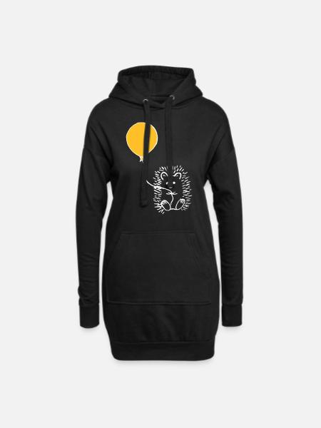 Igel mit Ballon - Hoodie-Kleid - Schwarz