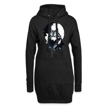 wolf,mond,landschaft,tinte,malerei - Hoodie-Kleid - Schwarz - Vorne