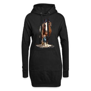 Pferd - Hoodie-Kleid - Schwarz - Vorne