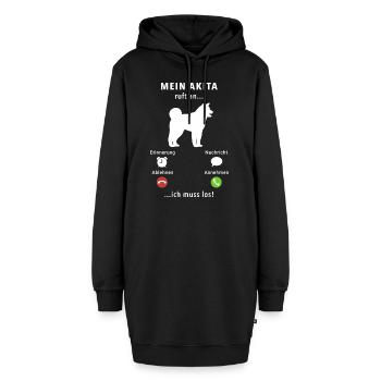 Mein Akita ruft an - ich muss los - Spruch - Hoodie-Kleid - Schwarz - Vorne