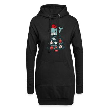 Cute Christmas Tree Fir Tree Cartoon with Sea - Hoodie Dress - black - Front