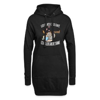 chats et café meilleurs amis de l'homme - Sweat-shirt à capuche long Femme - noir - Devant