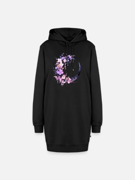 Moon purple Flowers - Hoodie-Kleid - Schwarz
