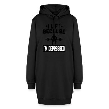 Ich hebe, weil ich depressiv bin Trainingsmotivation - Hoodie-Kleid - Schwarz - Vorne - AI Model Female 172 light (172cm)