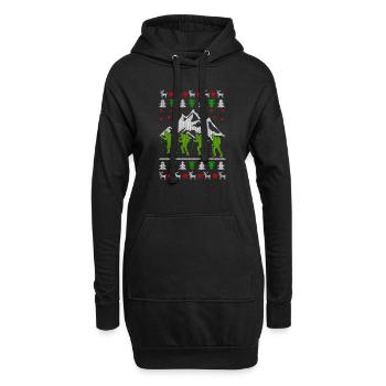 Hiking mountains ugly christmas gift jumper - Hoodie-Kleid - Schwarz - Vorne