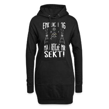 16. Geburtstag - Man reiche mir Sekt. Geschenk - Hoodie-Kleid - Schwarz - Vorne