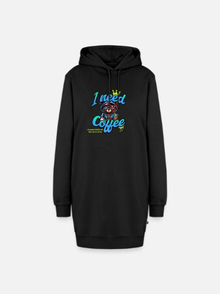 I need Coffee - Hoodie-Kleid - Schwarz
