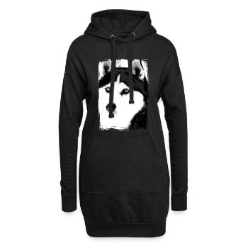 Schwarz-Weiß Husky Porträt auf Textil - Hoodie-Kleid - Schwarz - Vorne