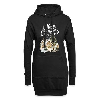 Scène de rêve de Noël au village d’hiver - Sweat-shirt à capuche long Femme - noir - Devant