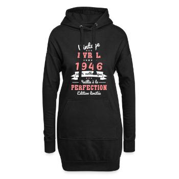 80. Geburtstag – Vintage – April 1946 - Hoodie-Kleid - Schwarz - Vorne