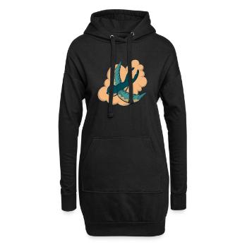Vintage Schwalbe mit rosa Wolke - Hoodie-Kleid - Schwarz - Vorne