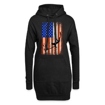 Amerikanische Flagge USA Speerfischen Speerfischen Angeln - Hoodie-Kleid - Schwarz - Vorne