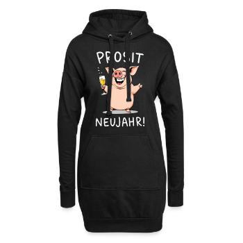 Silvester lustig Prosit Neujahr Schwein Prost Sekt - Hoodie-Kleid - Schwarz - Vorne