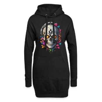 Crâne fleurs - Sweat-shirt à capuche long Femme - noir - Devant