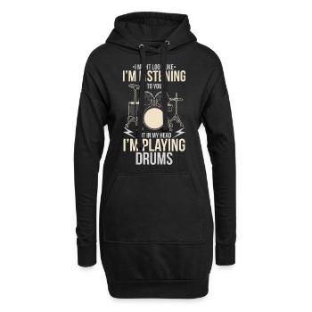 Schlagzeug - Hoodie-Kleid - Schwarz - Vorne