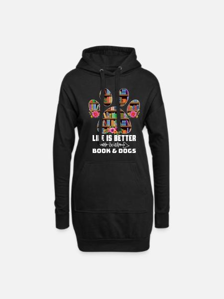 Das Leben ist besser mit Büchern Hunde - Hoodie-Kleid - Schwarz