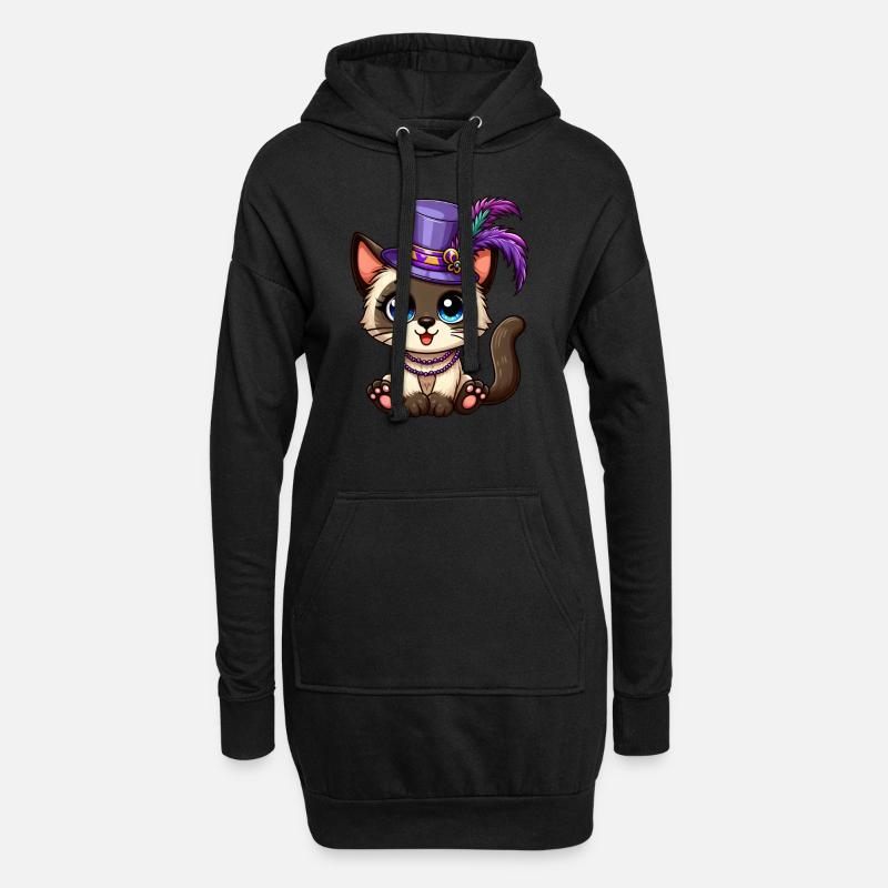 Süße Siamkatze Mardi Gras Comic - Hoodie-Kleid - Schwarz