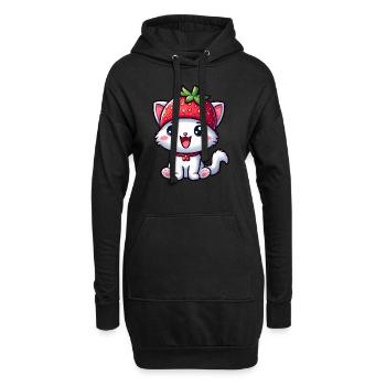 Chat fantaisiste avec fraise et chapeau aux fruits sucrés - Sweat-shirt à capuche long Femme - noir - Devant