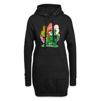 Fourmi verte avec le chapeau du Père Noël portant une fleur - Sweat-shirt à capuche long Femme - noir - Devant