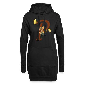 Buchstabe p Sonnenblumenschmetterling - Hoodie-Kleid - Schwarz - Vorne