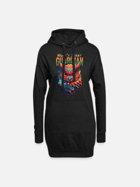 Eule Vogel Wächter Nacht Natur Mystisch Bunt Kunst - Hoodie-Kleid - Schwarz