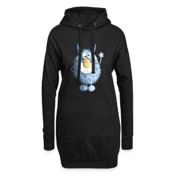 Blaues Grinse Monster - Hoodie-Kleid - Schwarz - Vorne