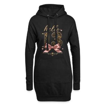 Hello 13 Ans Or et Nœud Rose | Anniversaire Ado - Sweat-shirt à capuche long Femme - noir - Devant