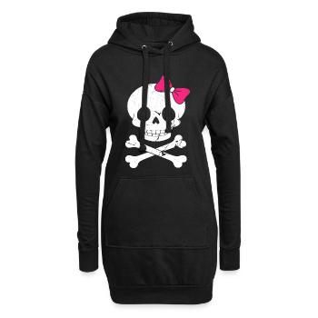Cute skull with pink bow - Hoodie Dress - black - Front