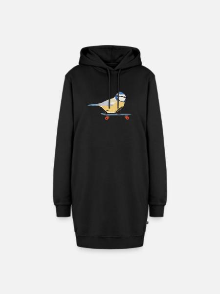 Blaumeise auf Skateboard - Hoodie-Kleid - Schwarz