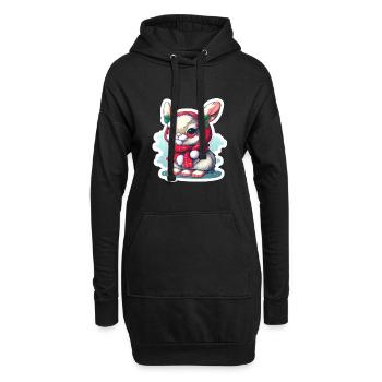 Lapin de Noël avec chapeau et foulard - Sweat-shirt à capuche long Femme - noir - Devant