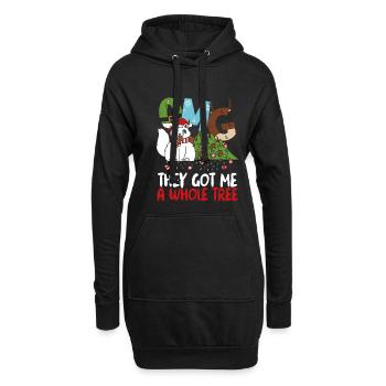 Chat avec sapin de Noël - Sweat-shirt à capuche long Femme - noir - Devant