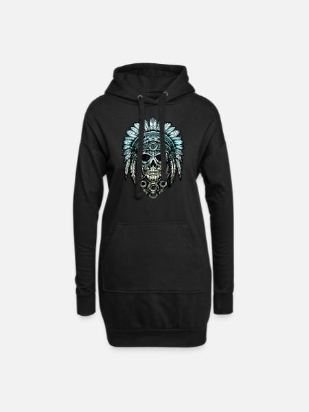 Indianer Totenkopf Häuptling Federn Federschmuck - Hoodie-Kleid - Schwarz