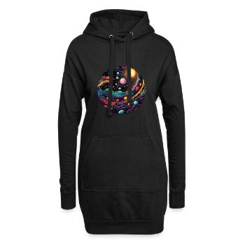 Surrealistisches Weltraum Kunstwerk mit Planeten - Hoodie-Kleid - Schwarz - Vorne
