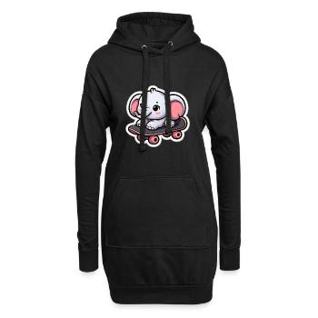 Süsses Elefantenbaby mit Skateboard Elefantenmama - Hoodie-Kleid - Schwarz - Vorne