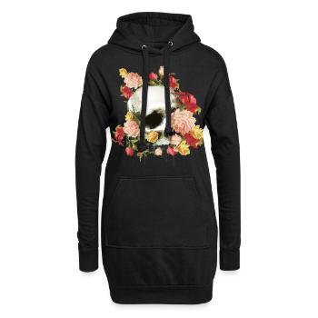 Crâne avec des roses - Sweat-shirt à capuche long Femme - noir - Devant