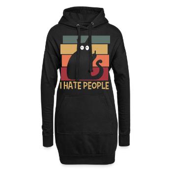 Je déteste les gens Cat Retro - Sweat-shirt à capuche long Femme - noir - Devant