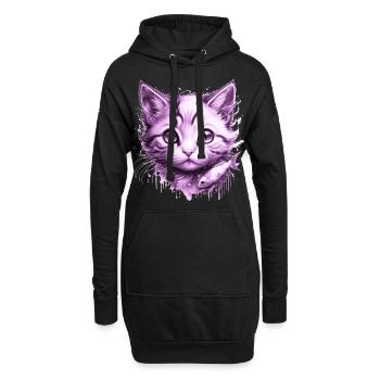 Chaton Violet avec poisson - Sweat-shirt à capuche long Femme - noir - Devant