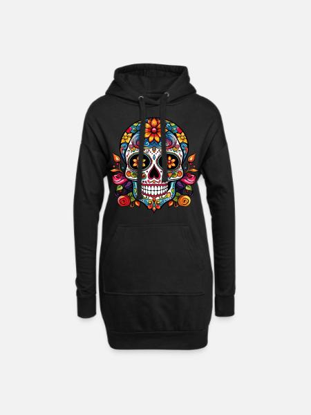 Mexikanischer Zuckerschädel - Hoodie-Kleid - Schwarz